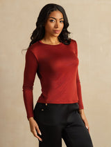 [Fired Brick] SilkSilky-UK Long Sleeve Crew Neck Women's T-Shirt 007