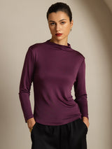 [Purple] SilkSilky-UK Pure Silk Mock Women's T-Shirt 001
