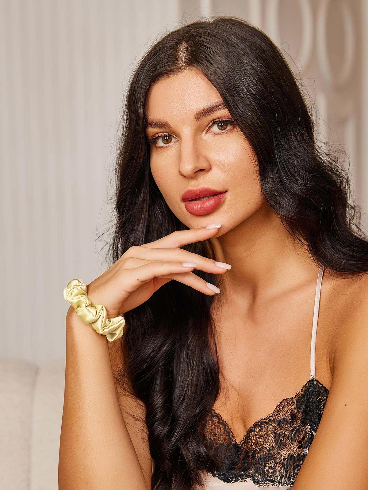 [Light Yellow] SilkSilky-UK Pure Silk Scrunchie 001,