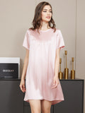 SilkSilky UK Pure Silk Short Sleeve Round Neck Nightdress Pink 002