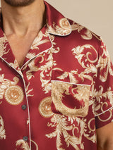 [Wine Dragon] SilkSilky-UK Short Sleeve Lapel Collar Men's Pyjamas 004
