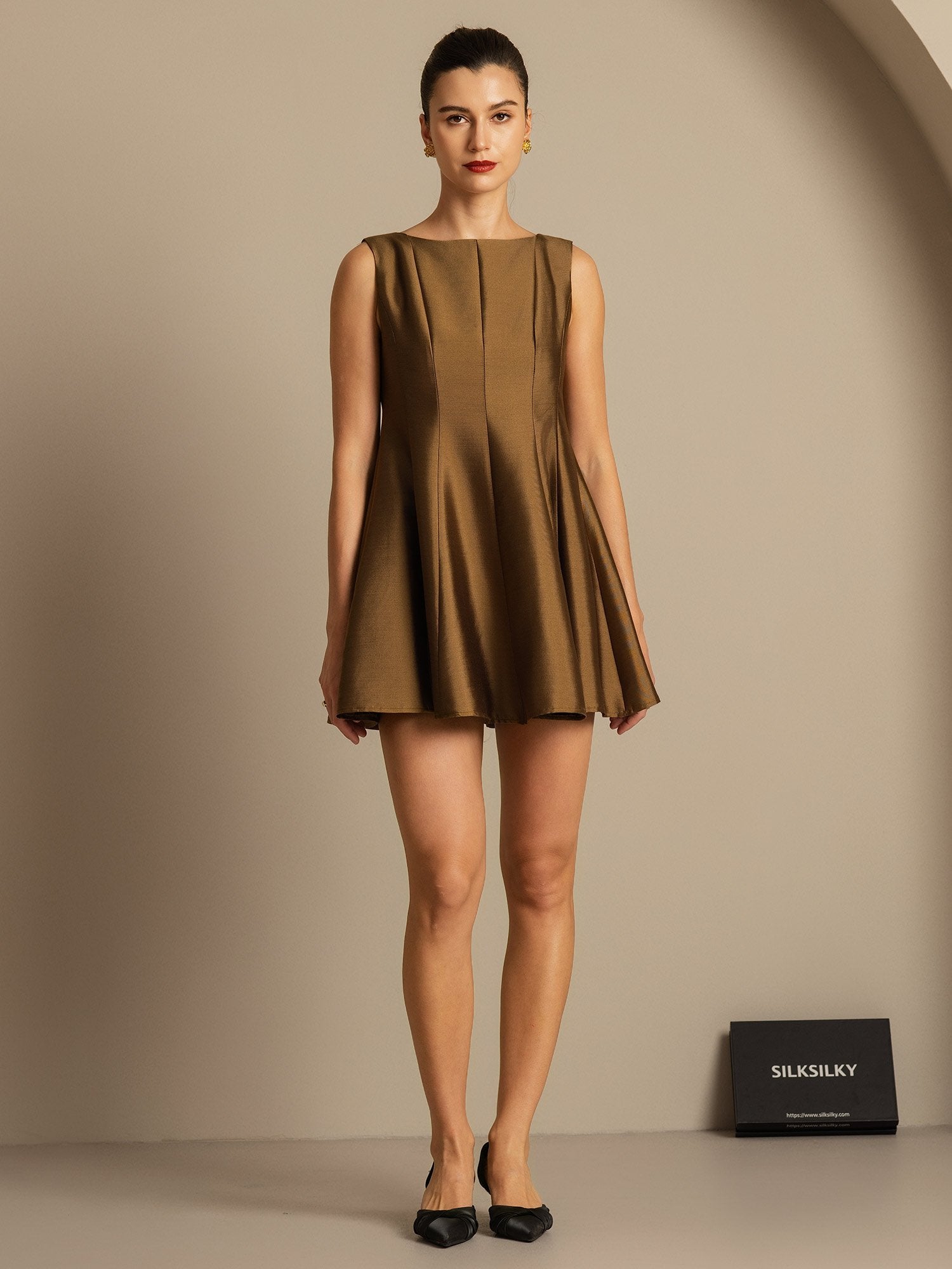 [Bronze] SilkSilky-UK 32Momme Silk-Wool Blend Dress 007,