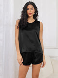 SilkSilky-UK Pure Silk Sleeveless Round Neck Women's Pyjamas Black 005