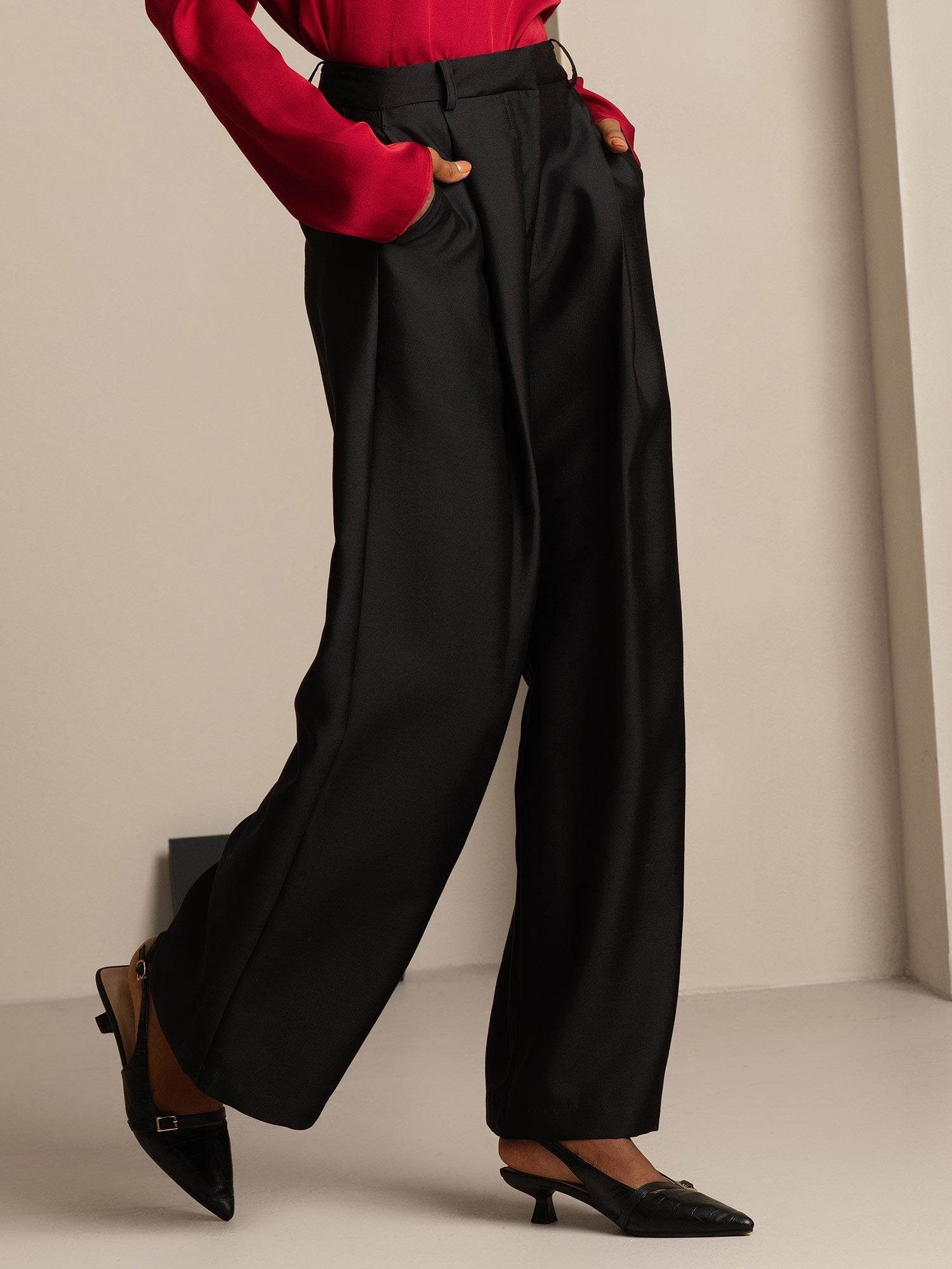 [Black] SilkSilky-UK 32Momme Silk-Wool Blend Womens Pants 007,