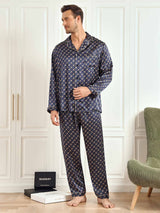 [Navy Chain] SilkSilky-UK 19Momme Long Sleeve Notch Collar Men's Pyjamas 006