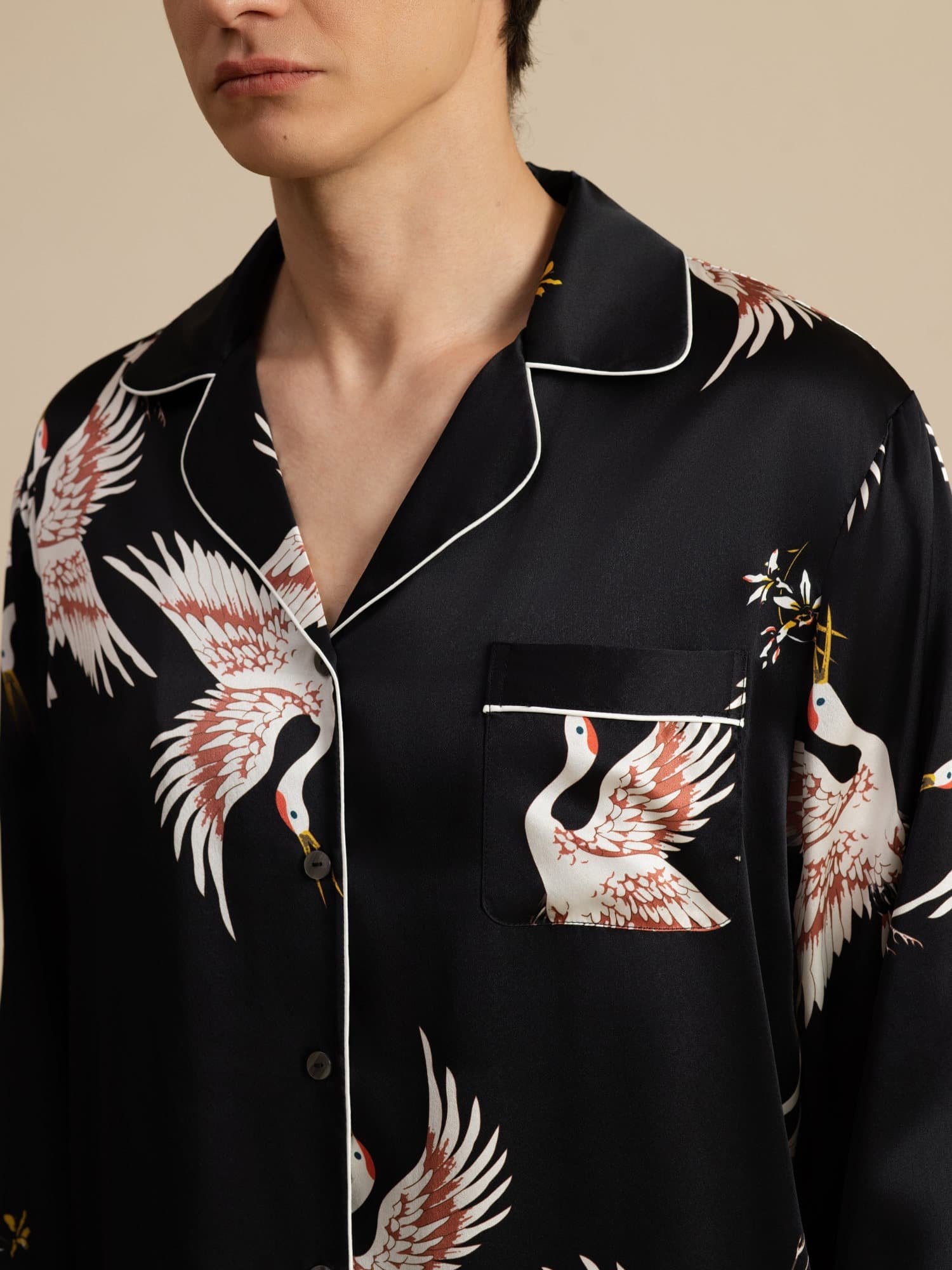 [Black] SilkSilky-UK 19Momme Long Sleeve Notch Collar Men's Pyjamas 005