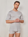 SilkSilky UK Silk Knitted Short Sleeve V Neck Men's T Shirt LightGray 004