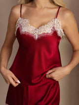 [Wine] SilkSilky-UK Spaghetti Strap V Neck Camisole Set 006