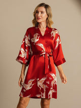[Dark Red] SilkSilky-UK 3/4 Sleeve Women's Dressing Gown 007