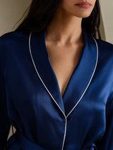 [Dark Blue] SilkSilky-UK Long Sleeve Shawl Collar Women's Pyjamas 003