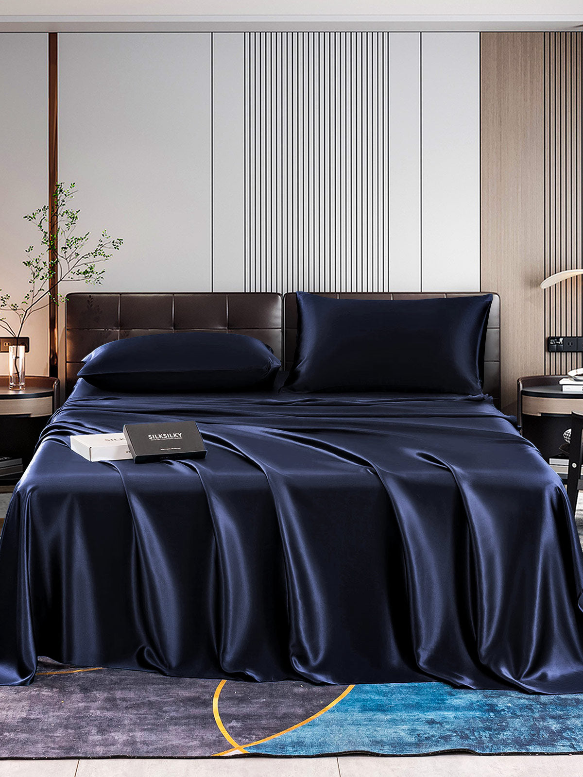 SilkSilky UK 22Momme Pure Silk Bedding Set DarkBlue 001