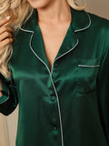 SilkSilky-UK Pure Silk Long Sleeve Lapel Women's Pyjamas Green 007