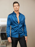 SilkSilky UK Silk Long Sleeve Collar Men's Shirt DarkBlue 006