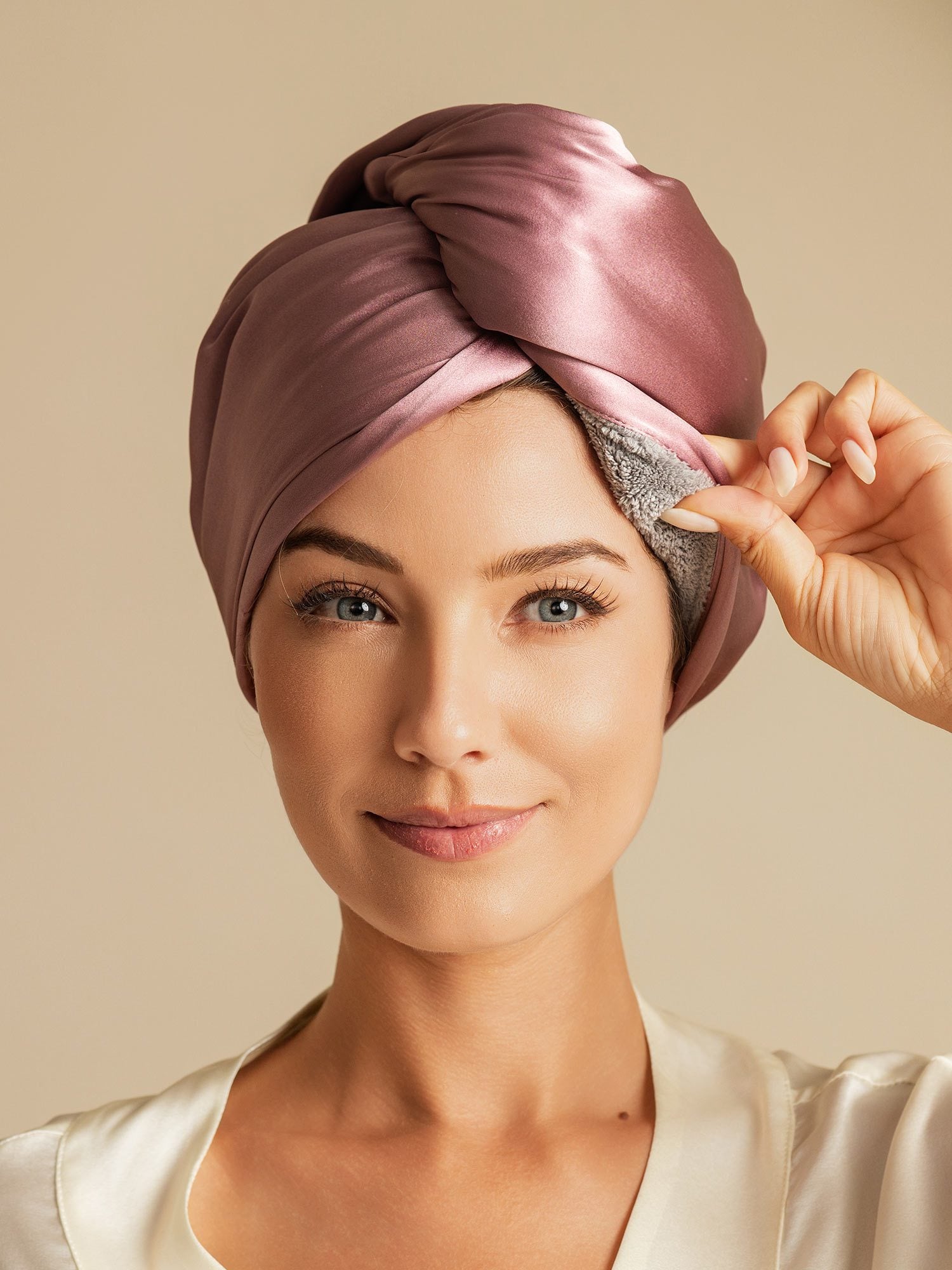 [Pale Mauve] SilkSilky-UK Pure Silk Wrap Hair Towel Wrap 001,