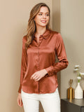 SilkSilky-UK Silk Long Sleeve Collar Women's Shirt Coffee 005