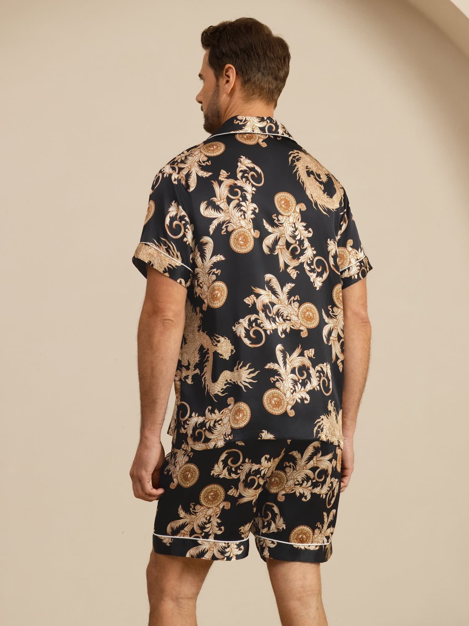 [Black Dragon] SilkSilky-UK Short Sleeve Notch Collar Men's Pyjamas 002