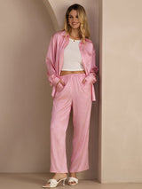 [Pink Pinstripe] SilkSilky-UK Long Sleeve Lapel Collar Women's Outfit Sets 004