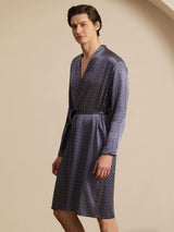 [Navy Ginkgo] SilkSilky-UK Long Sleeve V Neck Men's Dressing Gown 005