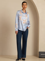 [Light Blue] SilkSilky-UK Long Sleeve Lapel Collar Women's Shirt 008