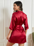 Pure Silk Half Sleeve Dressing Gown w/Belt