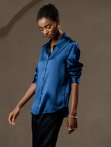 [Teal] SilkSilky-UK Long Sleeve Lapel Collar Women's Shirt 006