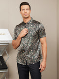 SilkSilky UK Silk Short Sleeve Collar Men's Shirt GrayishGreen 006