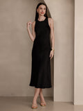 SilkSilky UK 19Momme Silk Sleeveless Round Neck Dress Black 003