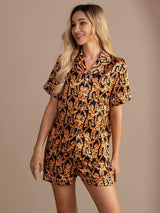 [Black Tiger] SilkSilky-UK Short Sleeve Lapel Collar Women's Pyjamas 001