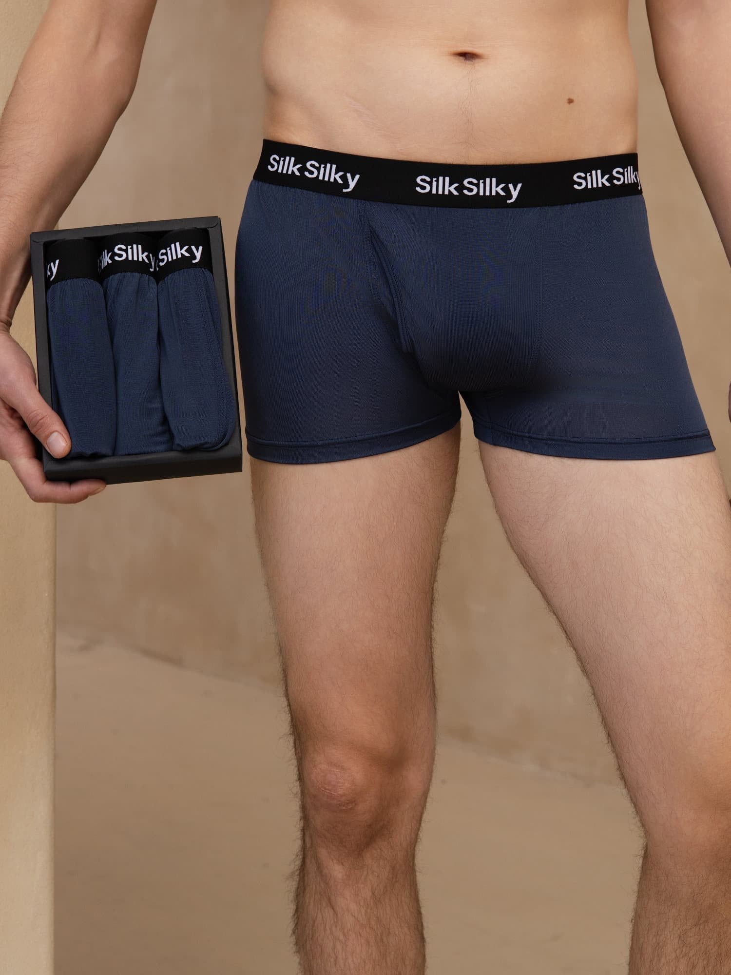 [Dark Blue] SilkSilky-UK 100% Silk Jersey Men's Underwear 001