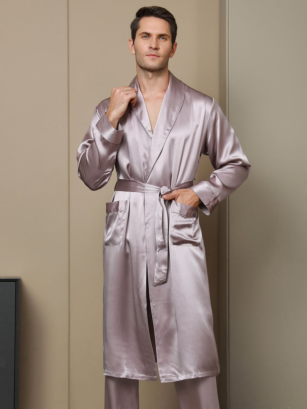 Pure Silk Lapel Collar Belted Dressing Gowns (Without Pants)