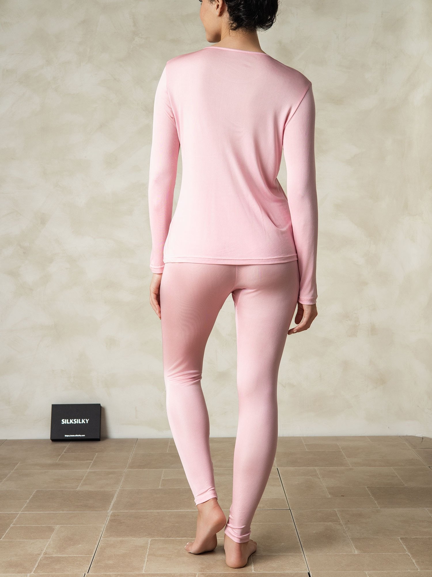 [Pink] SilkSilky-UK Silk Knitted Round Neck Long Johns 002