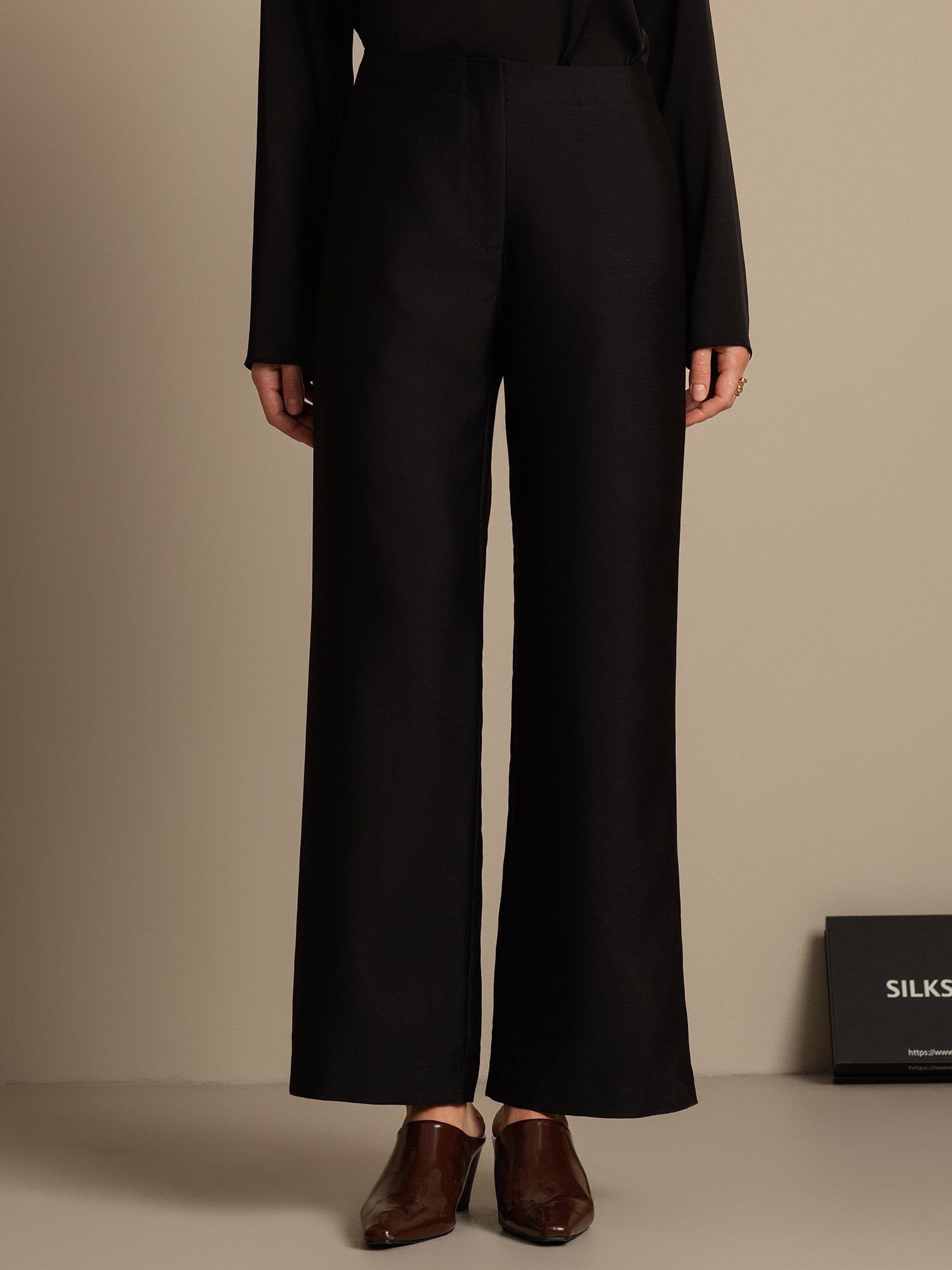 [Black] SilkSilky-UK 32Momme Silk-Wool Blend Womens Pants 001,