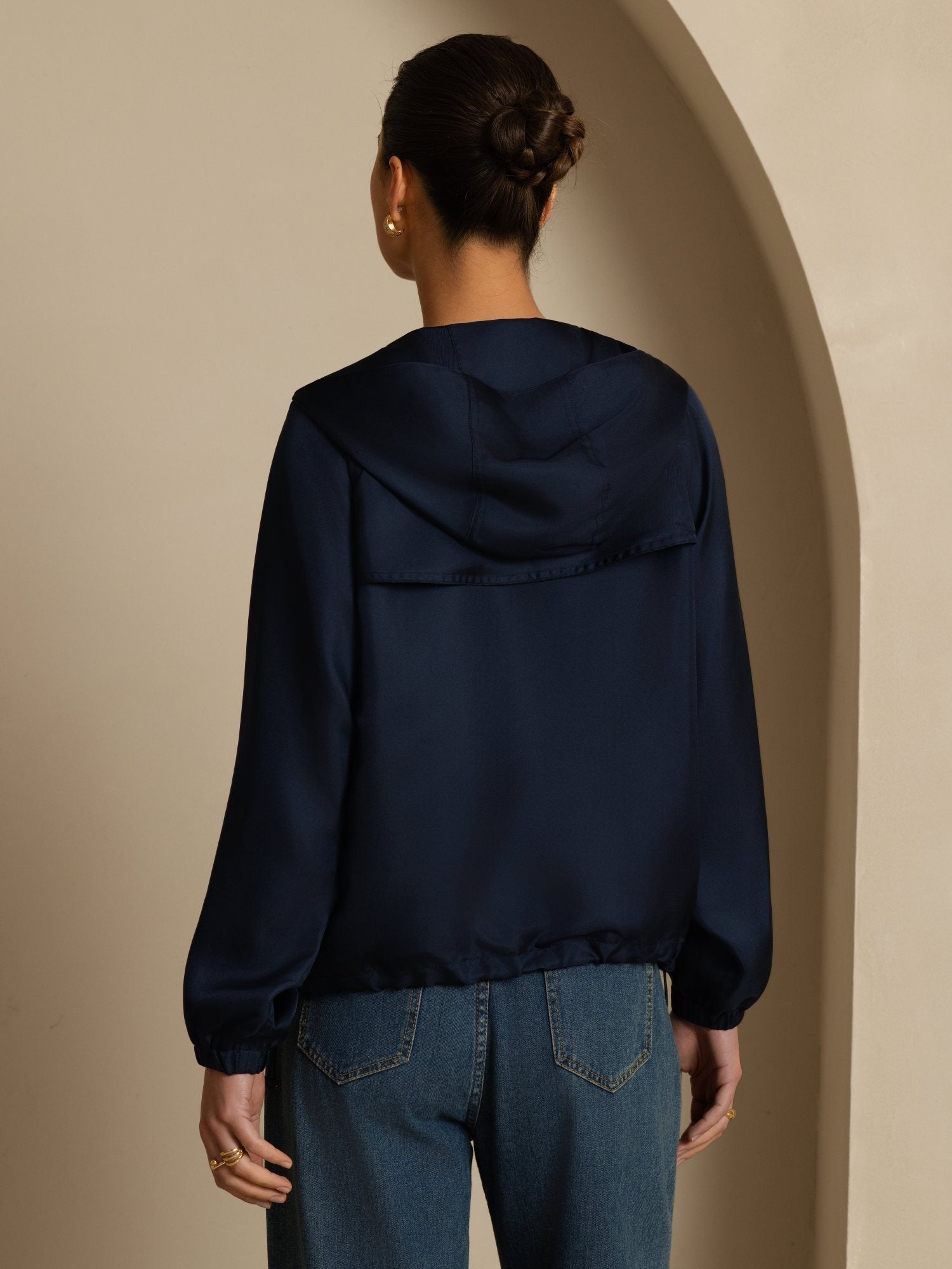 [DarkBlue] SilkSilky-UK Silk Satin Surah Long Sleeve High Neck Women's Outerwear 002