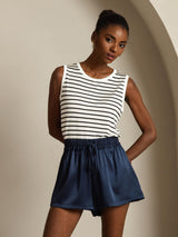 [White Stripe] SilkSilky-UK Sleeveless Round Neck Camisole 006