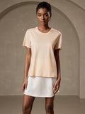 SilkSilky UK Silk Knitted Short Sleeve Round Neck Women's T Shirt Beige 001