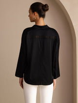 [Black] SilkSilky-UK Long Sleeve Lapel Collar Blouse 002