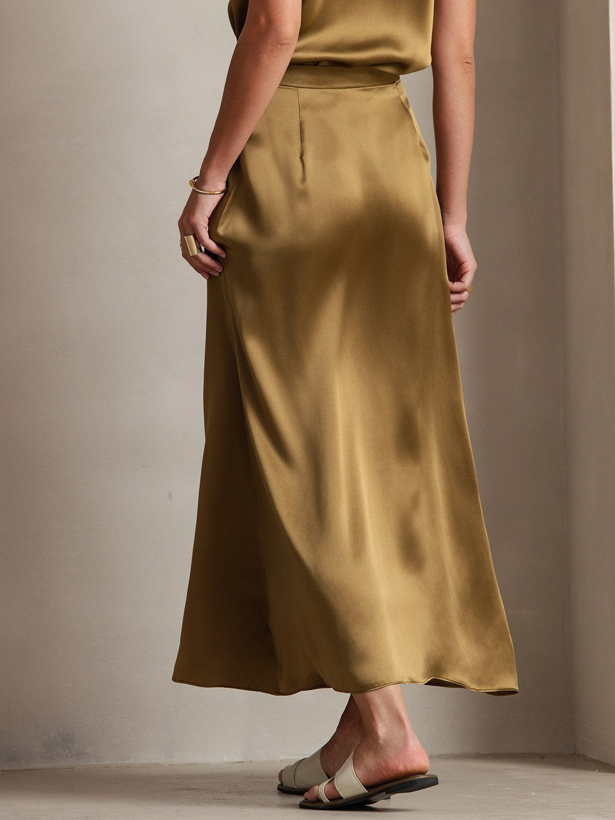 [Brown] SilkSilky-UK 19Momme Stretch Silk Charmeuse Skirt 002