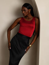 [Wine] SilkSilky-UK 100% Silk Jersey Sleeveless Round Neck Women's T-Shirt 001