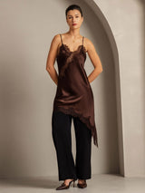 [Brown] SilkSilky-UK Pure Silk Asymmetric Dress 007
