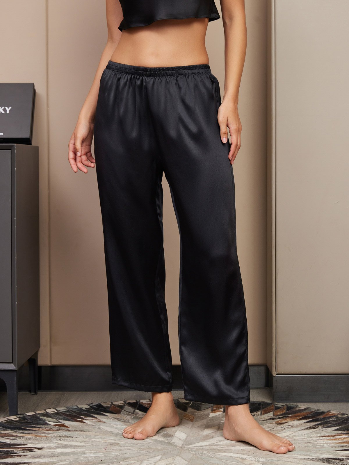 [Black] SilkSilky-UK Pure Silk Womens Sleep Bottoms 001