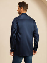 [Dark Blue] SilkSilky-UK Long Sleeve Stand Collar Men''s Shirt 002