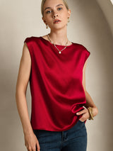 [Wine] SilkSilky-UK Cap Sleeve Round Neck Women's T-Shirt 003
