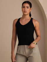 [Black] SilkSilky-UK Sleeveless Deep V Neck Camisole 003