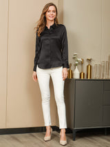 [Black] SilkSilky-UK Long Sleeve Lapel Collar Women's Shirt 005