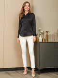 SilkSilky-UK Silk Long Sleeve Collar Women's Shirt Black 005