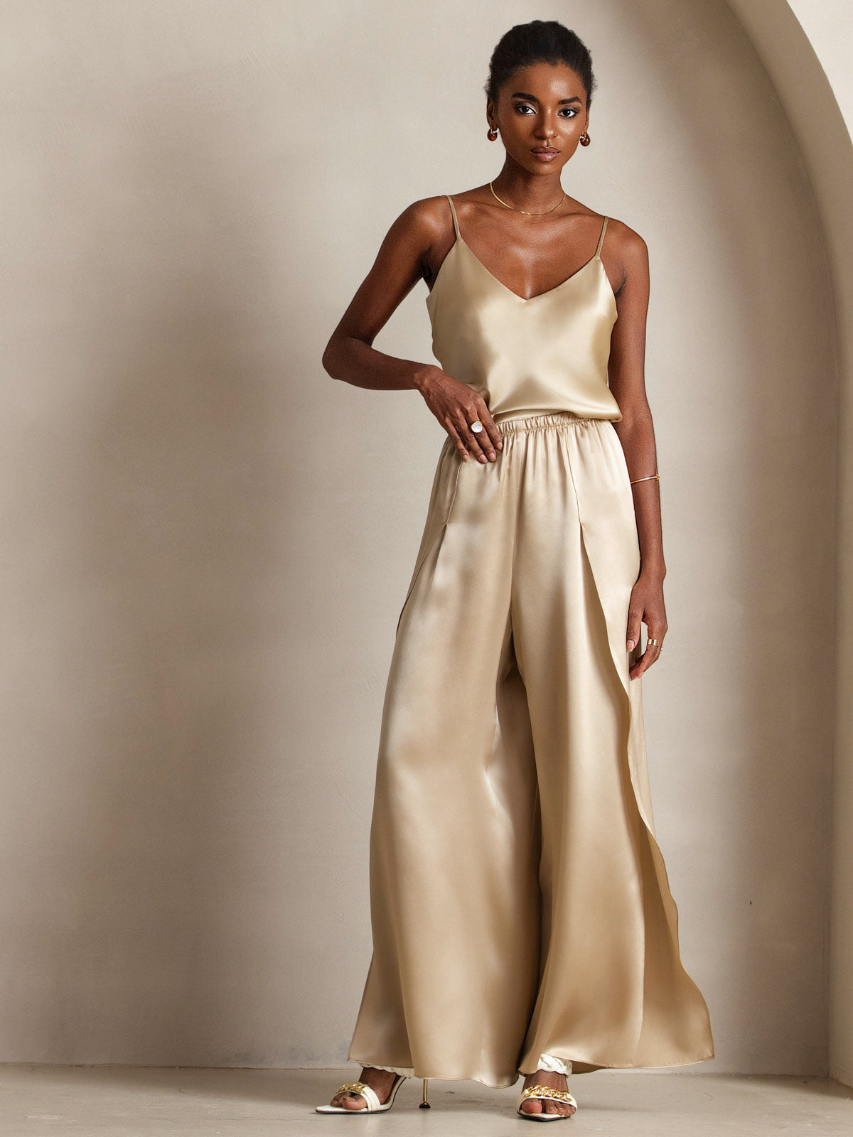 [Champagne] SilkSilky-UK Pure Silk V Neck Camisole 006