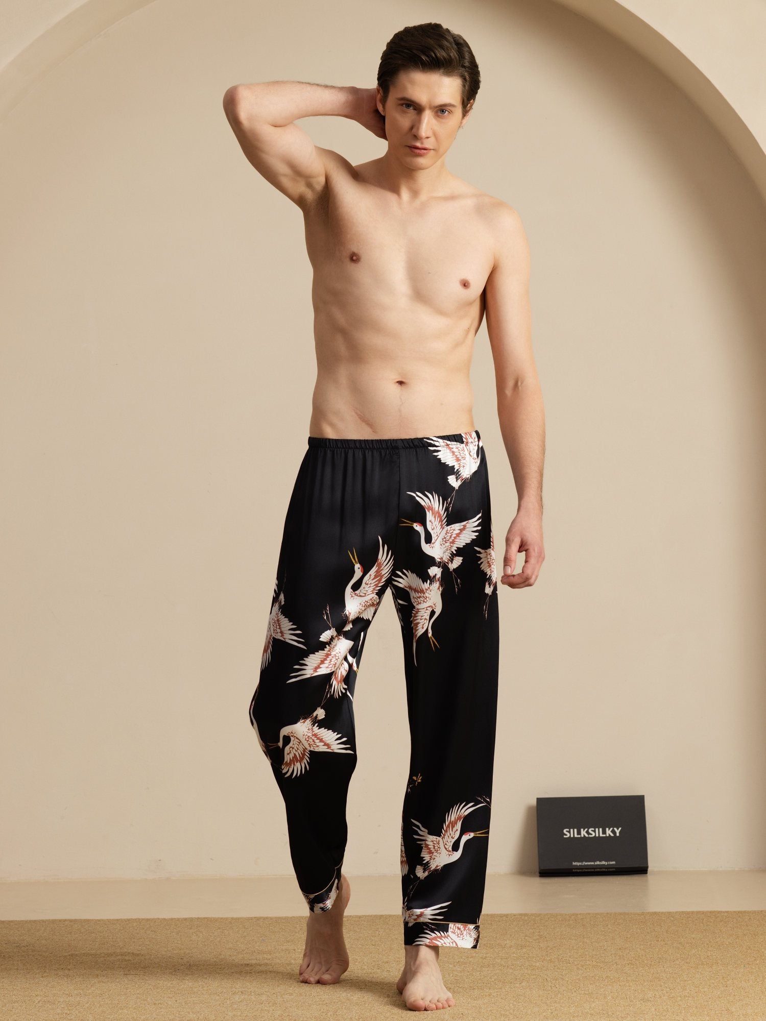[Black] SilkSilky-UK 19Momme Mens Sleep Bottoms 006