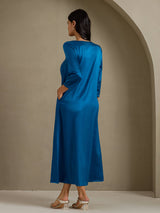 [Teal] SilkSilky-UK 3/4 Sleeve Round Neck Dress 002