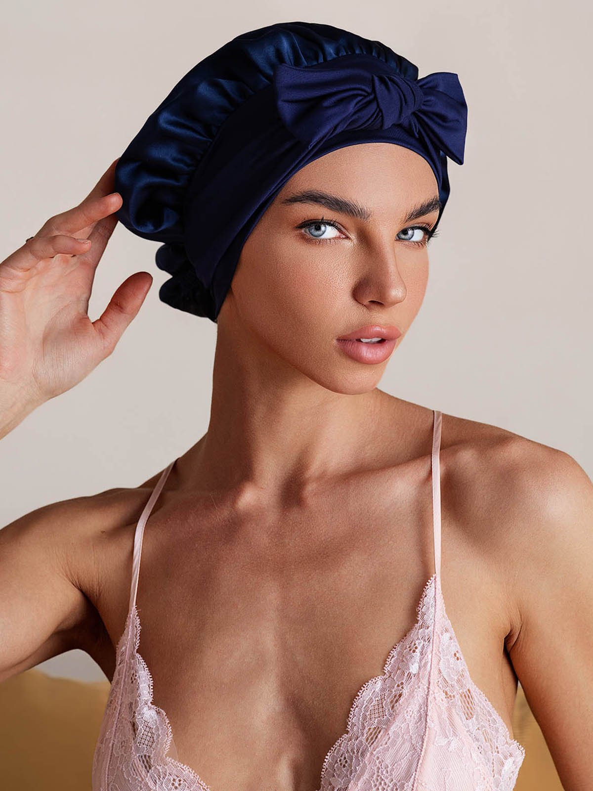 [Dark Blue] SilkSilky-UK Pure Silk Sleep Cap 004