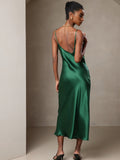 SilkSilky-UK Pure Silk Sleeveless Round Neck Dress Green 002